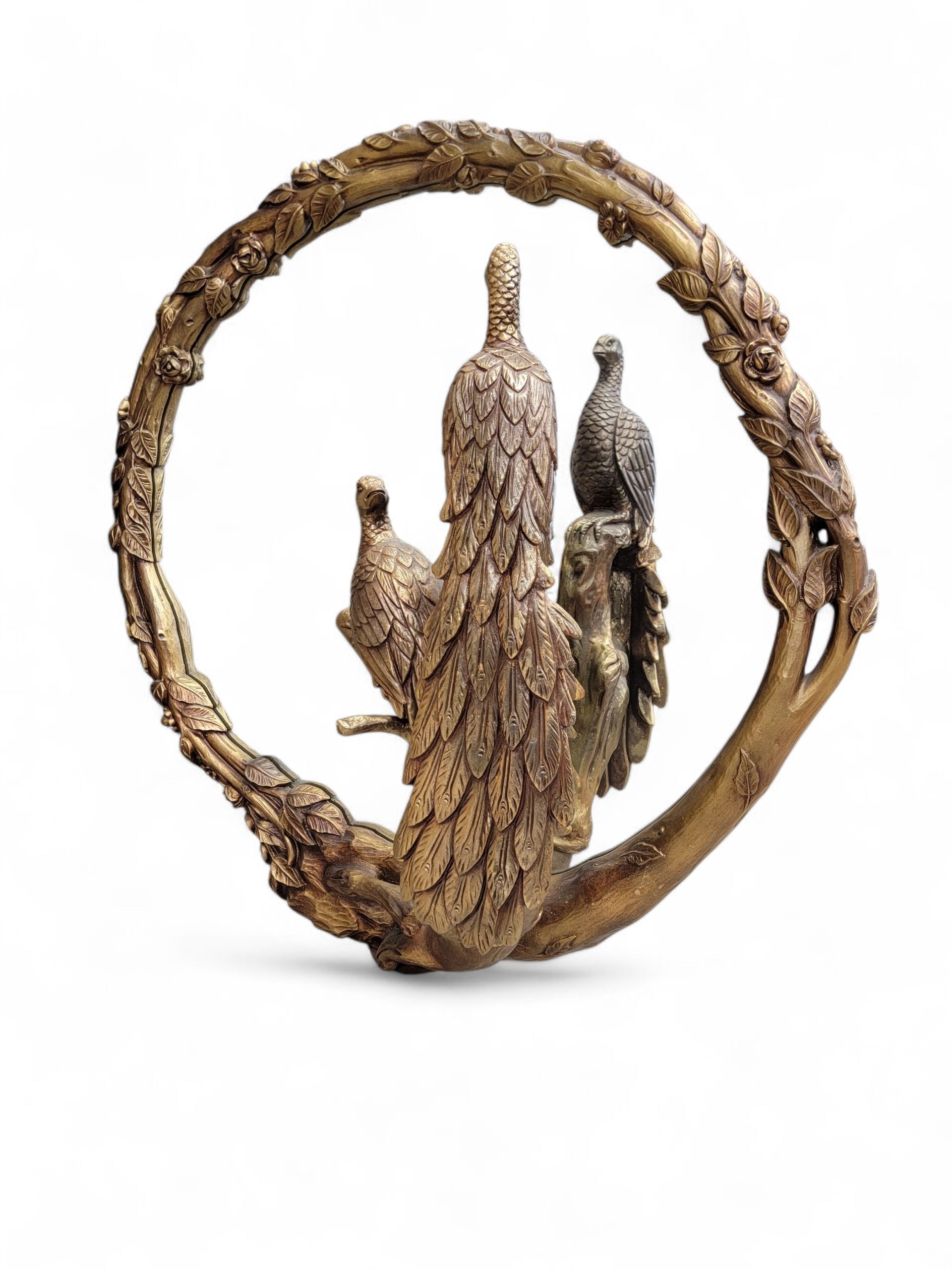 NEW - Italian Hollywood Regency Gilded Large Round Peacock Mirror