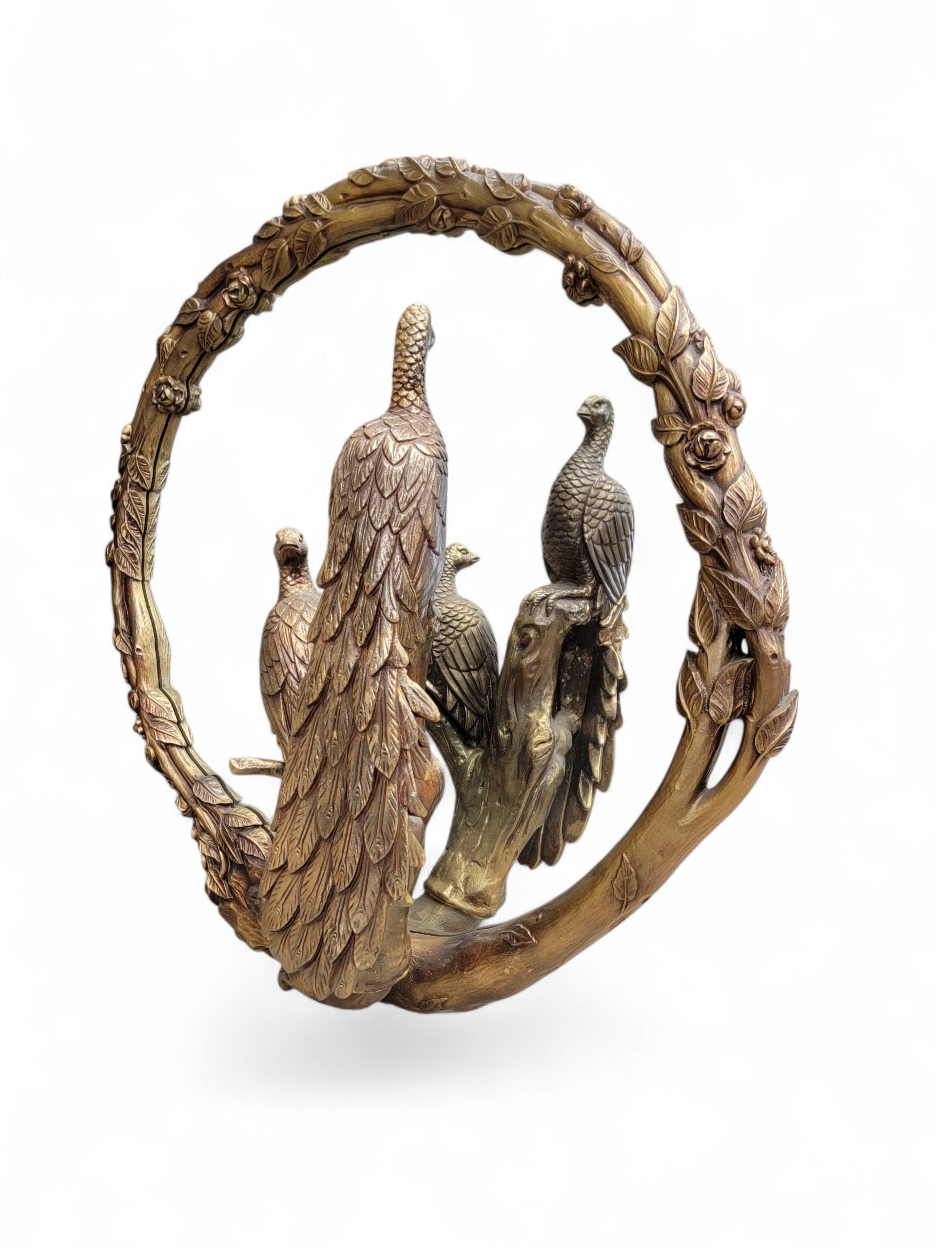 NEW - Italian Hollywood Regency Gilded Large Round Peacock Mirror