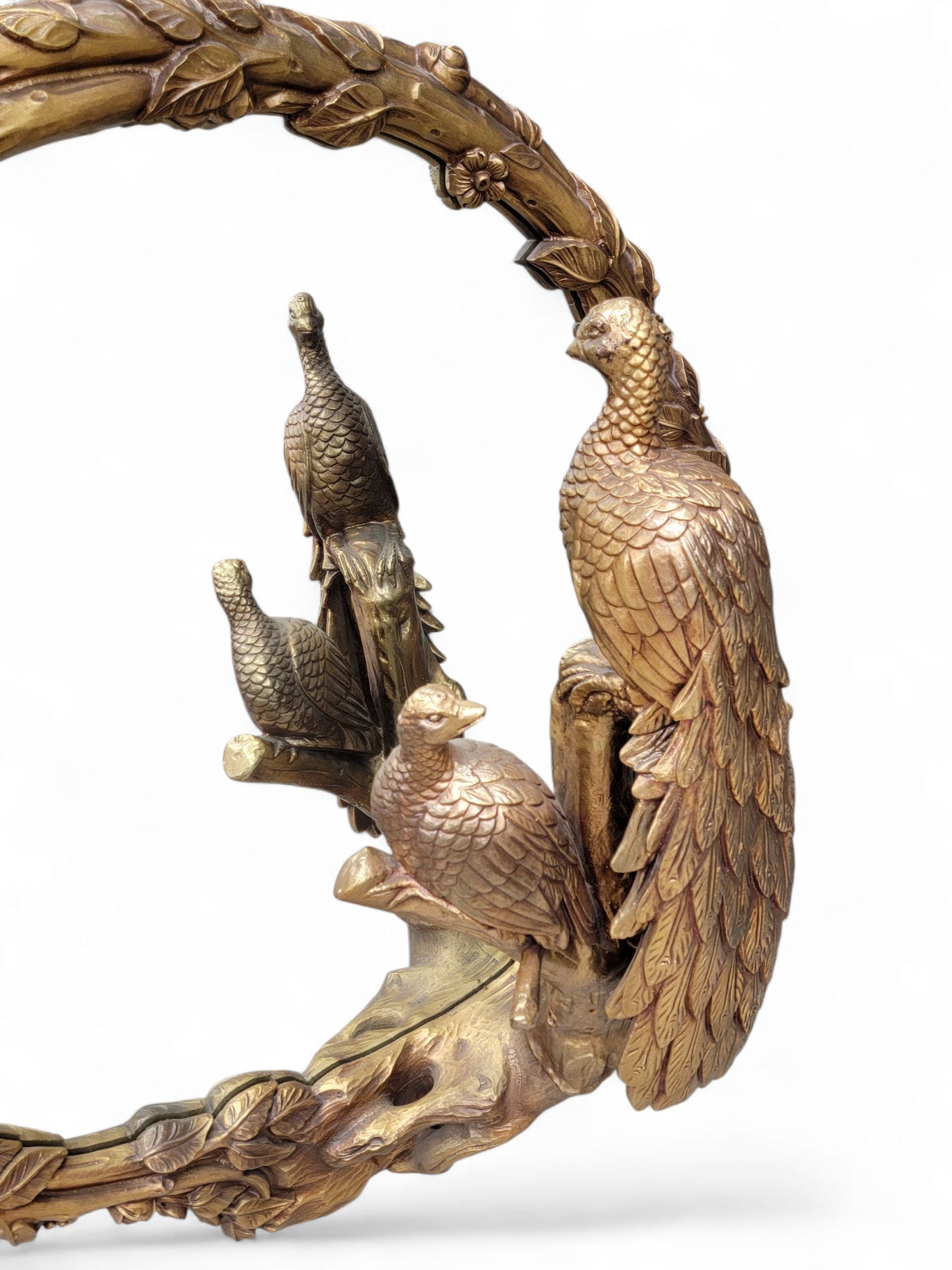 NEW - Italian Hollywood Regency Gilded Large Round Peacock Mirror