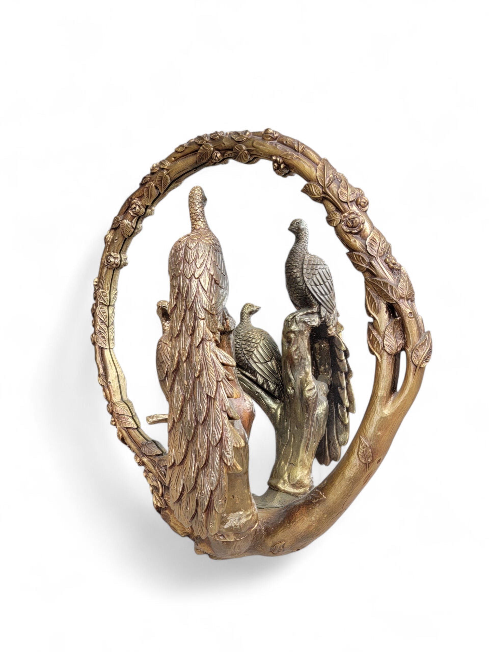 NEW - Italian Hollywood Regency Gilded Large Round Peacock Mirror