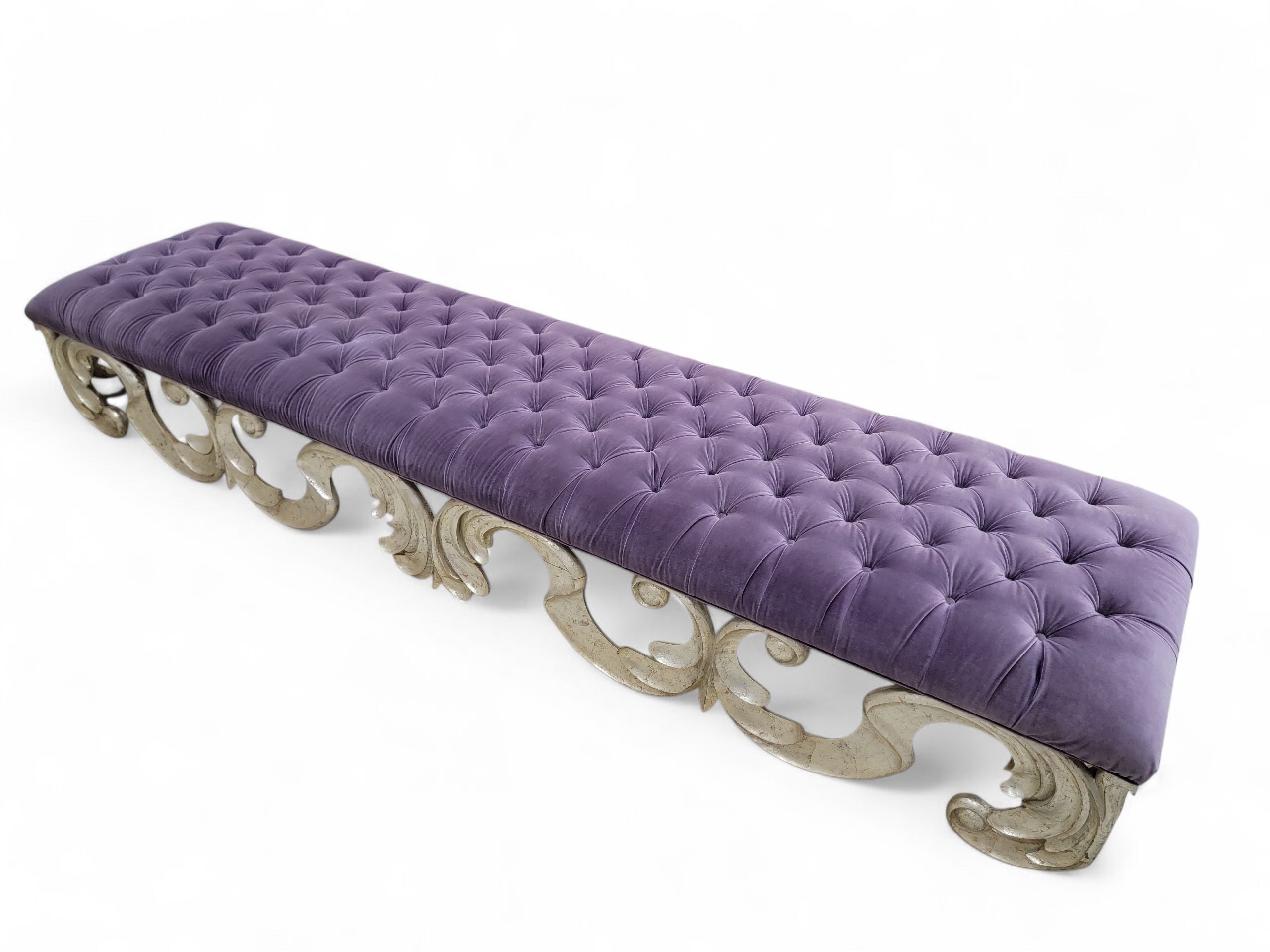 Vintage Scrolled Tufted Bench in Purple Velvet by Christopher Guy