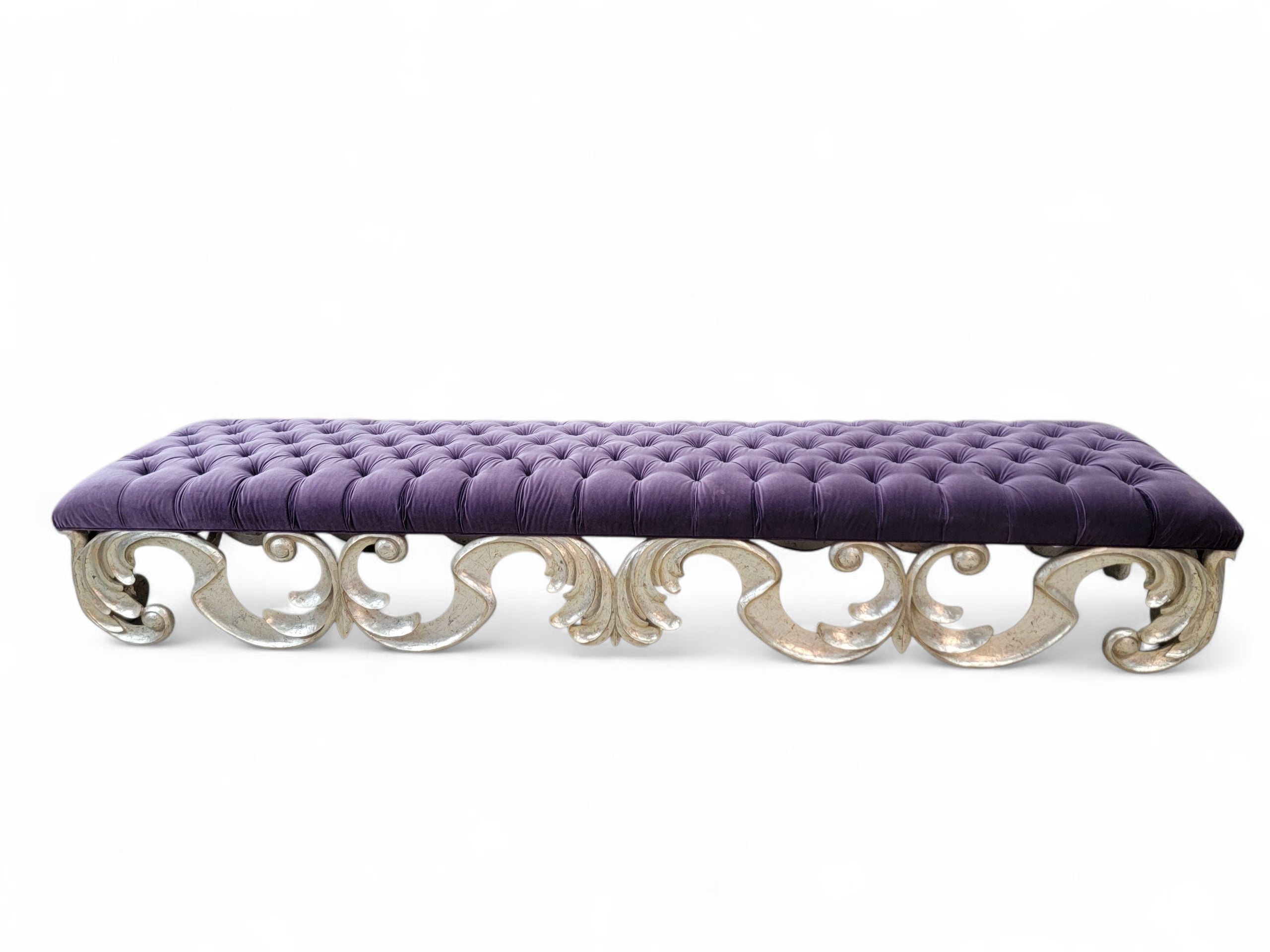 Vintage Scrolled Tufted Bench in Purple Velvet by Christopher Guy