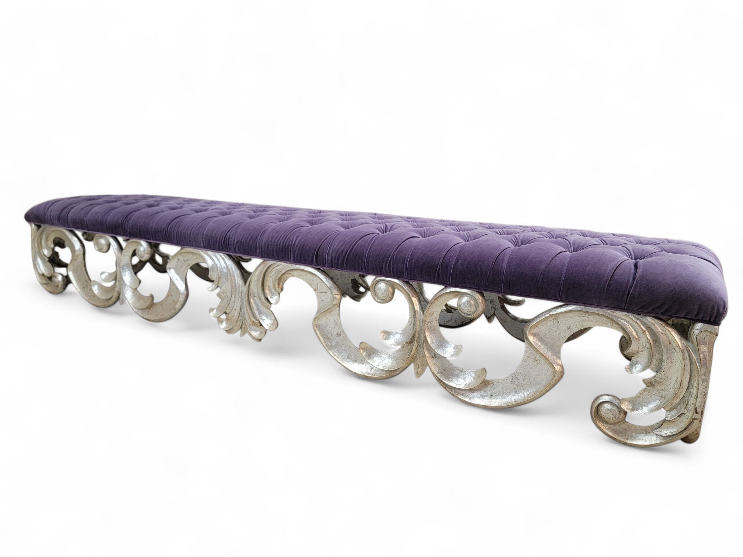 Vintage Scrolled Tufted Bench in Purple Velvet by Christopher Guy