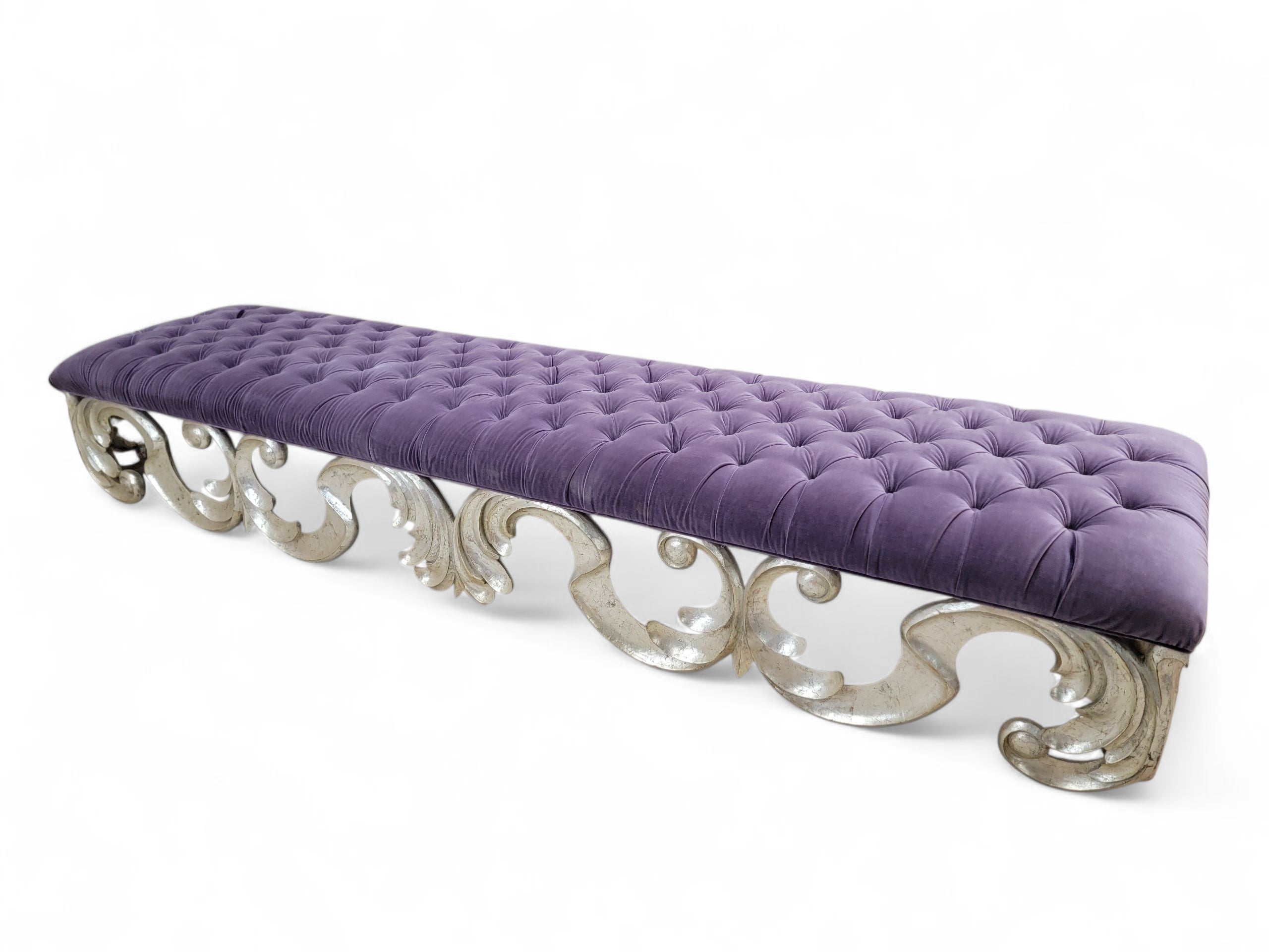 Vintage Scrolled Tufted Bench in Purple Velvet by Christopher Guy