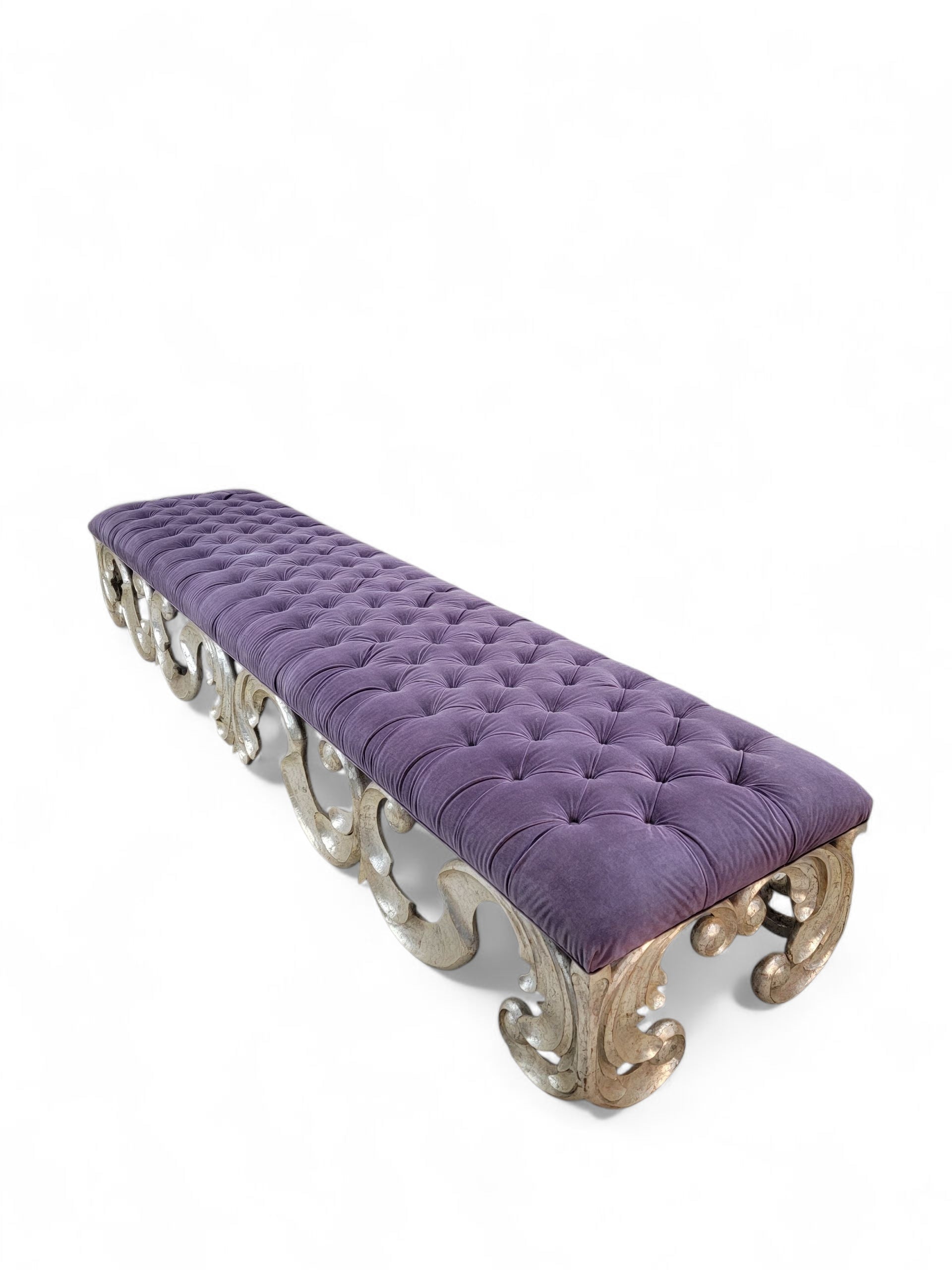 Vintage Scrolled Tufted Bench in Purple Velvet by Christopher Guy