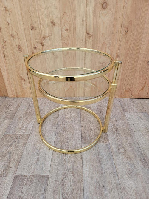 Mid Century Modern Milo Baughman Style Articulating 2 Tier Brass and Glass Cocktail Table