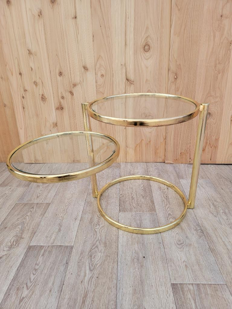 Mid Century Modern Milo Baughman Style Articulating 2 Tier Brass and Glass Cocktail Table