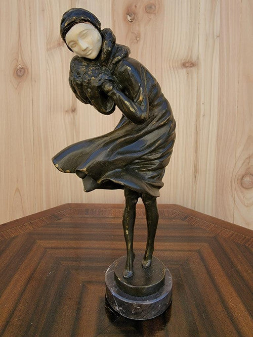Art Deco D.H. Chiparus Signed Bronze Sculpture of "The Squall"