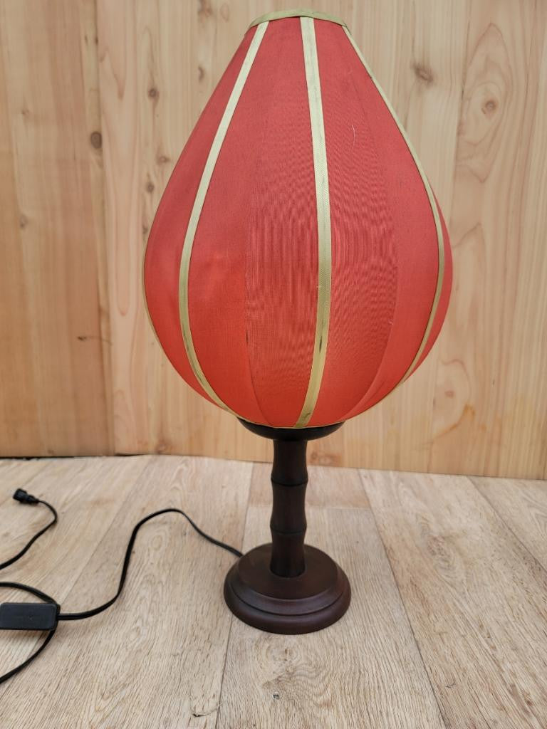 Vintage Moroccan Multicolored Silk Shade Wood Base Table Lamp