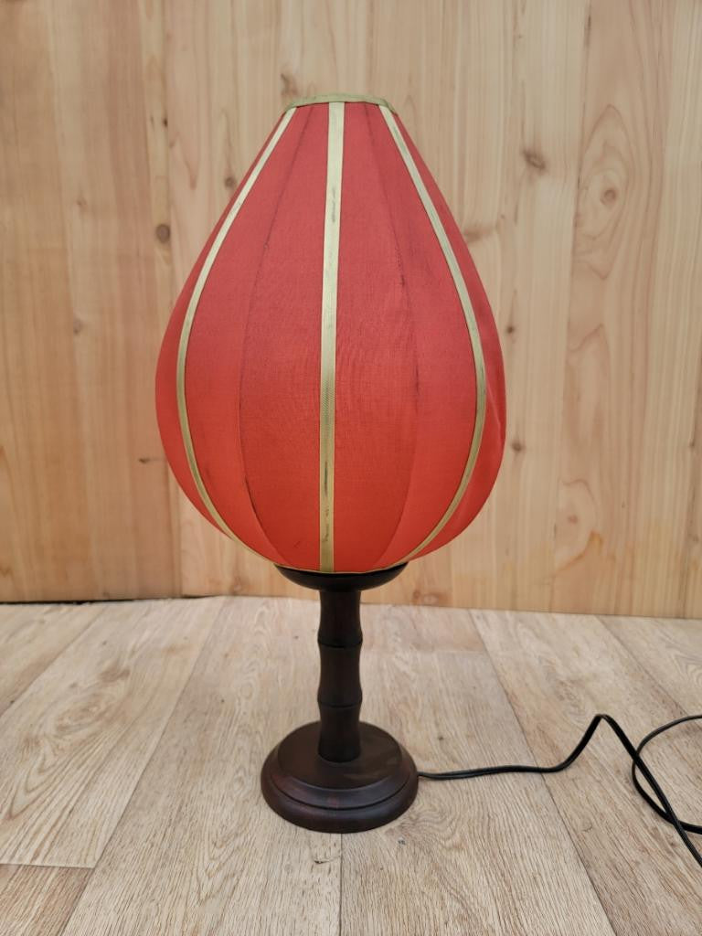 Vintage Moroccan Multicolored Silk Shade Wood Base Table Lamp
