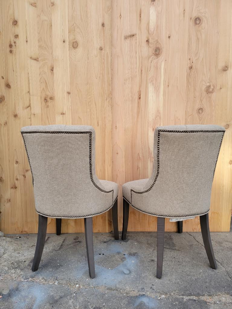 Vintage Tufted Back Linen Dining Chairs with Nail Head Trim - Set of 4