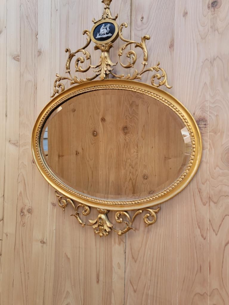Antique English Adam Wedgwood Style Gold Gilded Oval Wall Mirror