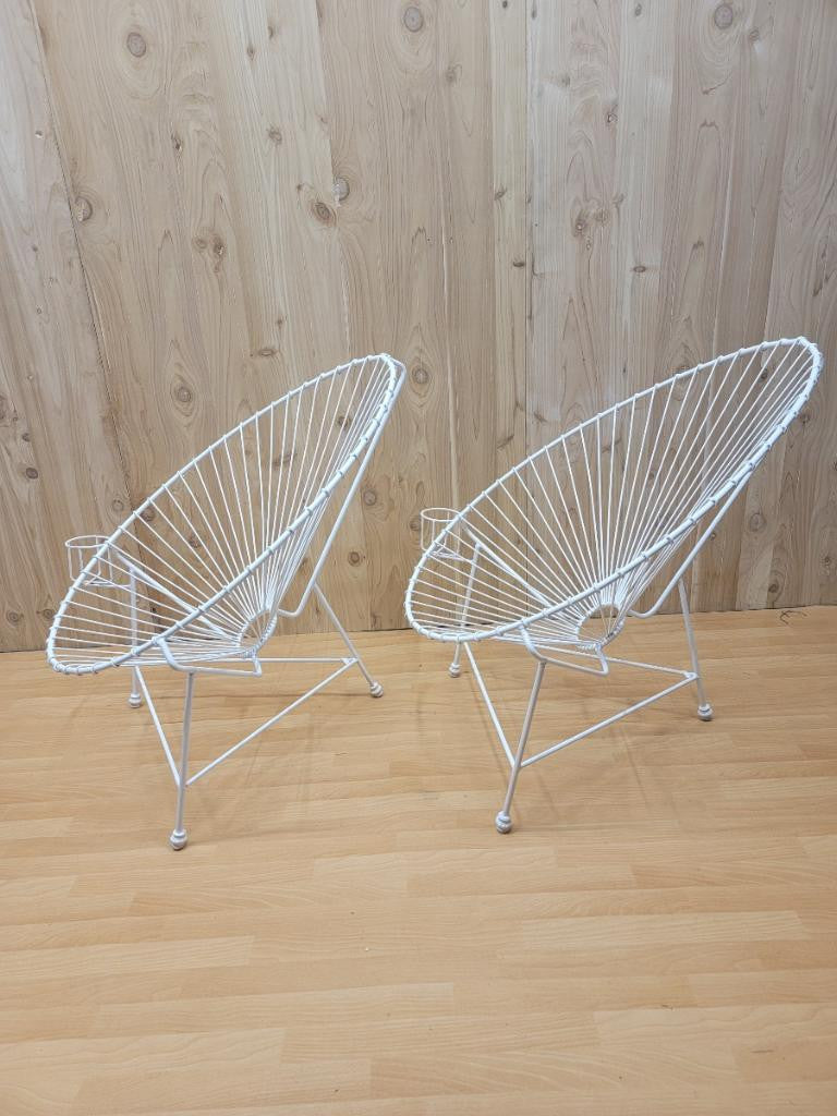 Modernist White Wire Garden Chairs in the Manner of Mathieu Matégot - Pair