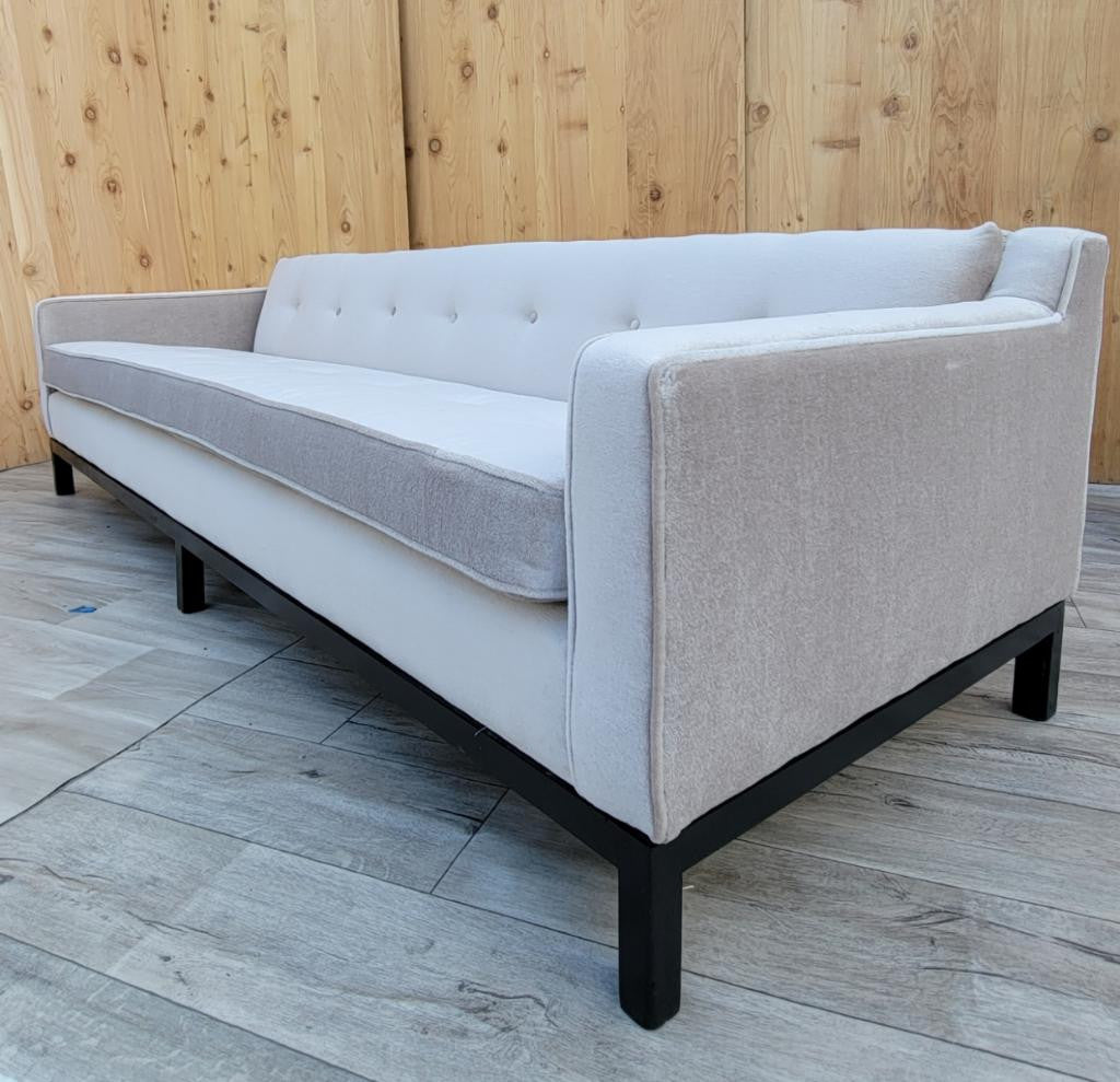 Mid Century Modern Dunbar Sofa with Dark Walnut Base Newly Upholstered in Mohair