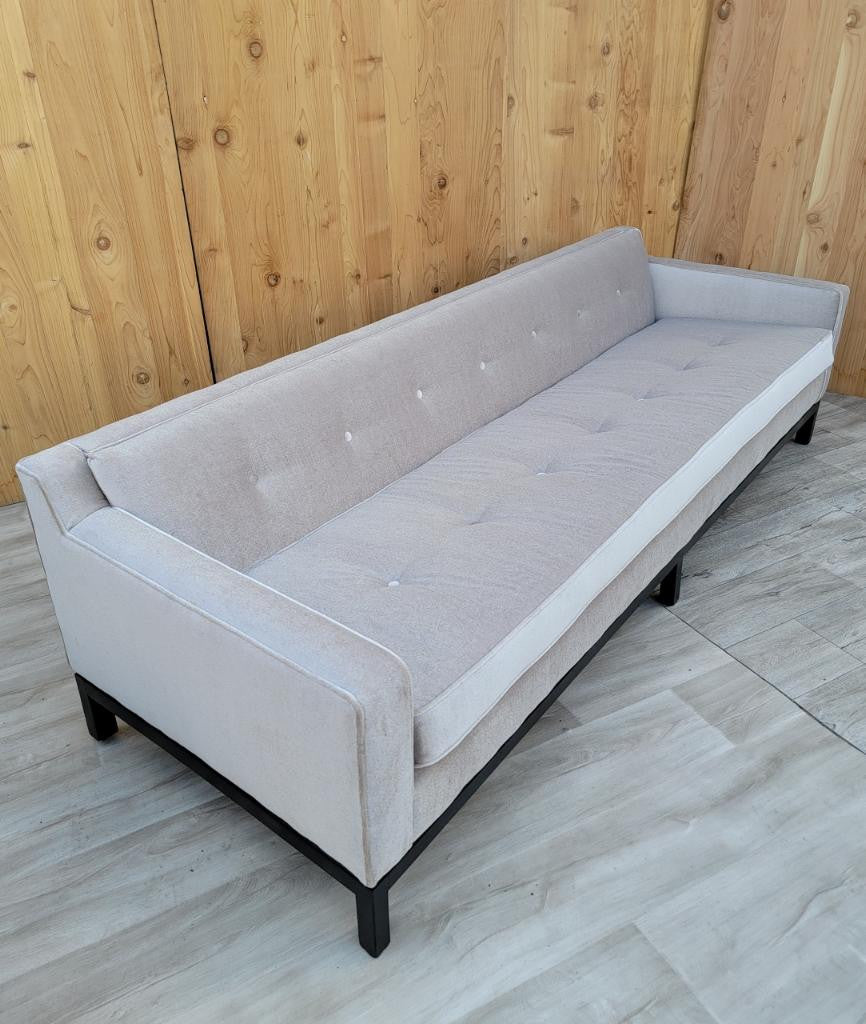 Mid Century Modern Dunbar Sofa with Dark Walnut Base Newly Upholstered in Mohair