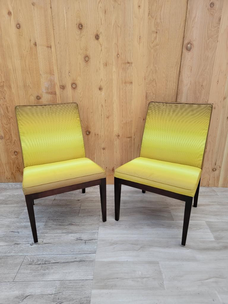 Vintage Modern Gunlocke Chair Co. Dark Walnut Frame with Original Chartreuse Fabric Side Chairs - Set of 4