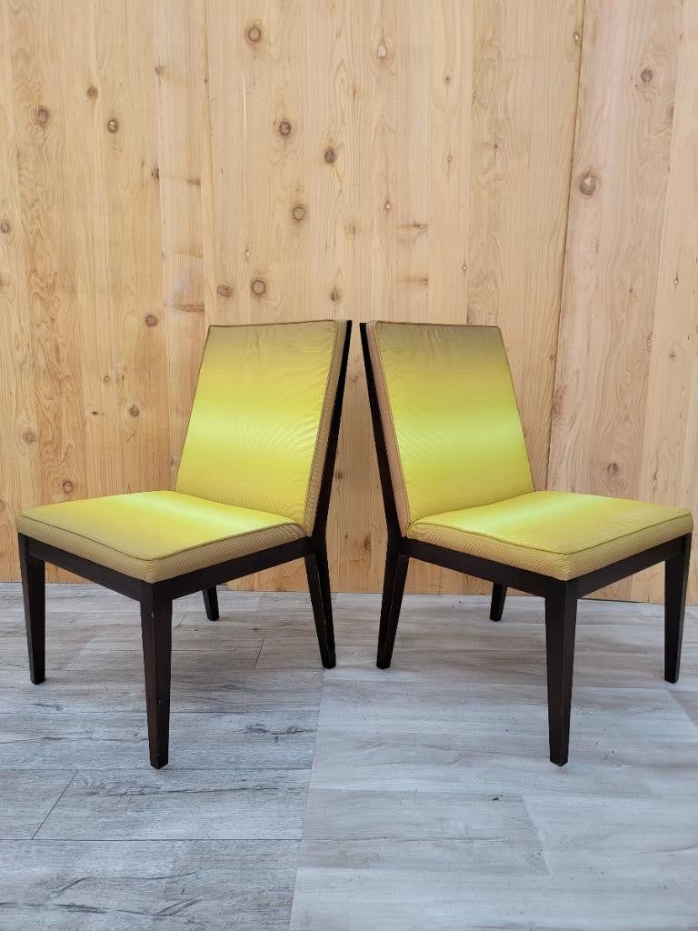 Vintage Modern Gunlocke Chair Co. Dark Walnut Frame with Original Chartreuse Fabric Side Chairs - Set of 4
