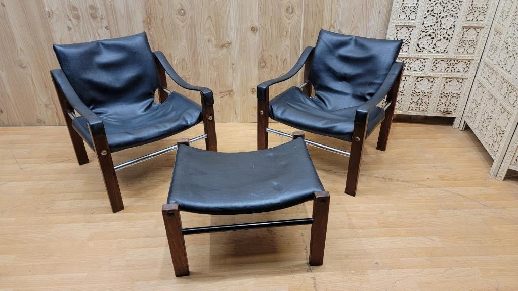 Mid Century Modern Maurice Burke "Safari" Lounge Chairs and Ottoman for Arkana - 3 Piece Set