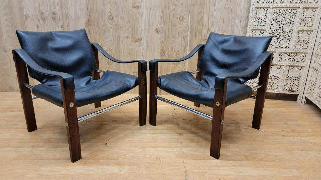 Mid Century Modern Maurice Burke "Safari" Lounge Chairs and Ottoman for Arkana - 3 Piece Set