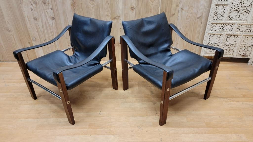 Mid Century Modern Maurice Burke "Safari" Lounge Chairs and Ottoman for Arkana - 3 Piece Set