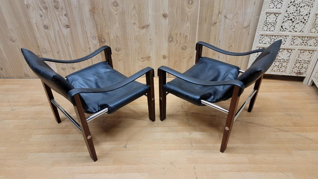 Mid Century Modern Maurice Burke "Safari" Lounge Chairs and Ottoman for Arkana - 3 Piece Set