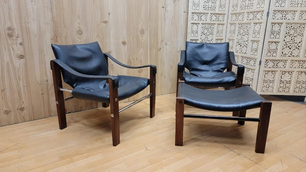 Mid Century Modern Maurice Burke "Safari" Lounge Chairs and Ottoman for Arkana - 3 Piece Set