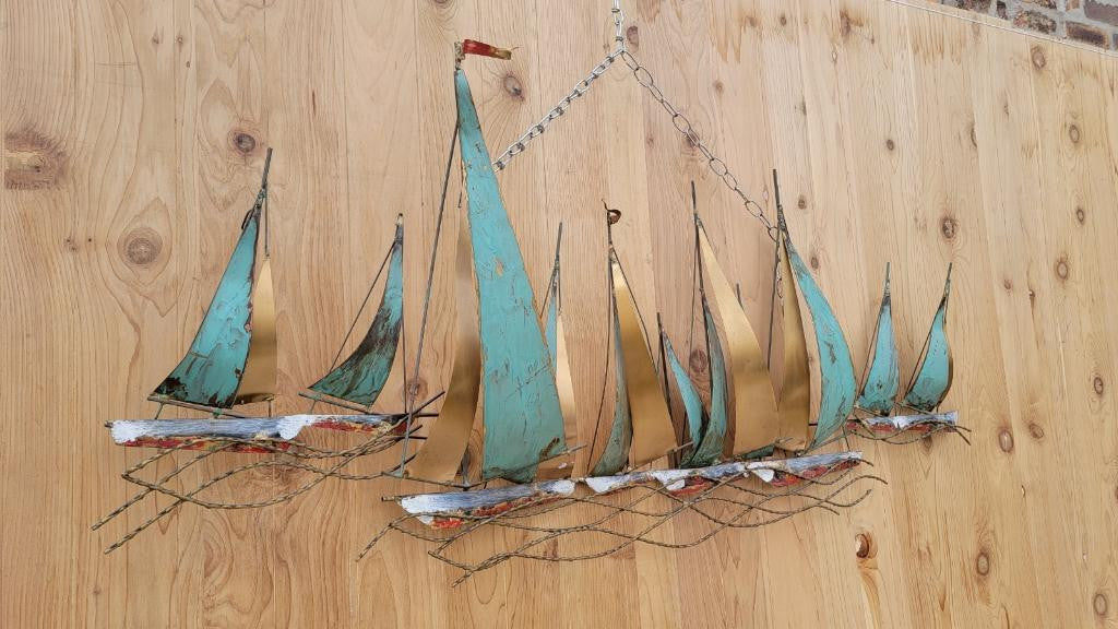 Mid Century Modern Nautical Curtis Jere Sailboat Wall Sculpture