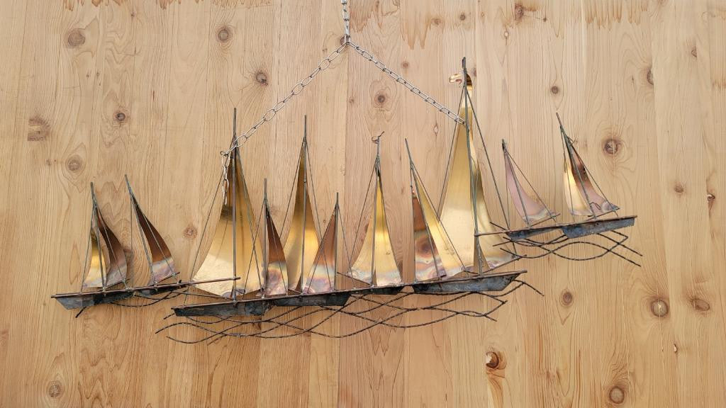 Mid Century Modern Nautical Curtis Jere Sailboat Wall Sculpture
