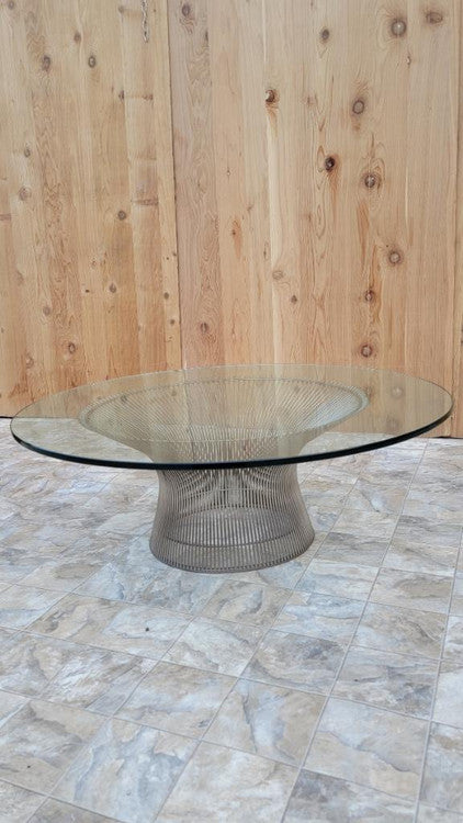 Mid Century Modern Iconic Warren Platner Circular Wire Base Glass Top Coffee Table for Knoll