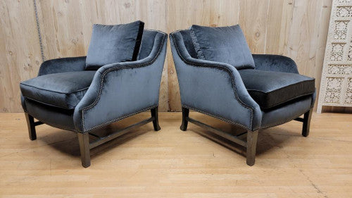 ON HOLD - Modern Club Chairs by Thomas O’Brien for Century Furniture in Grey Velvet - Pair