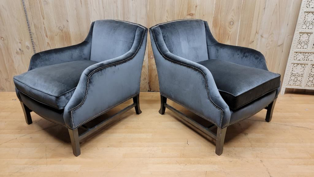 Vintage Modern Club Chairs by Thomas O’Brien for Century Furniture in Gun Metal Grey Velvet - Pair