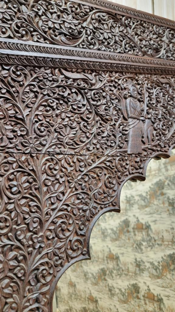 Antique Tibetan Carved Ornate Arched Floor Mirror