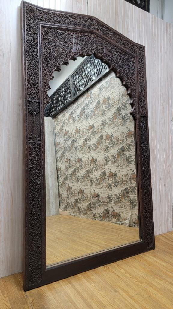 Antique Tibetan Carved Ornate Arched Floor Mirror