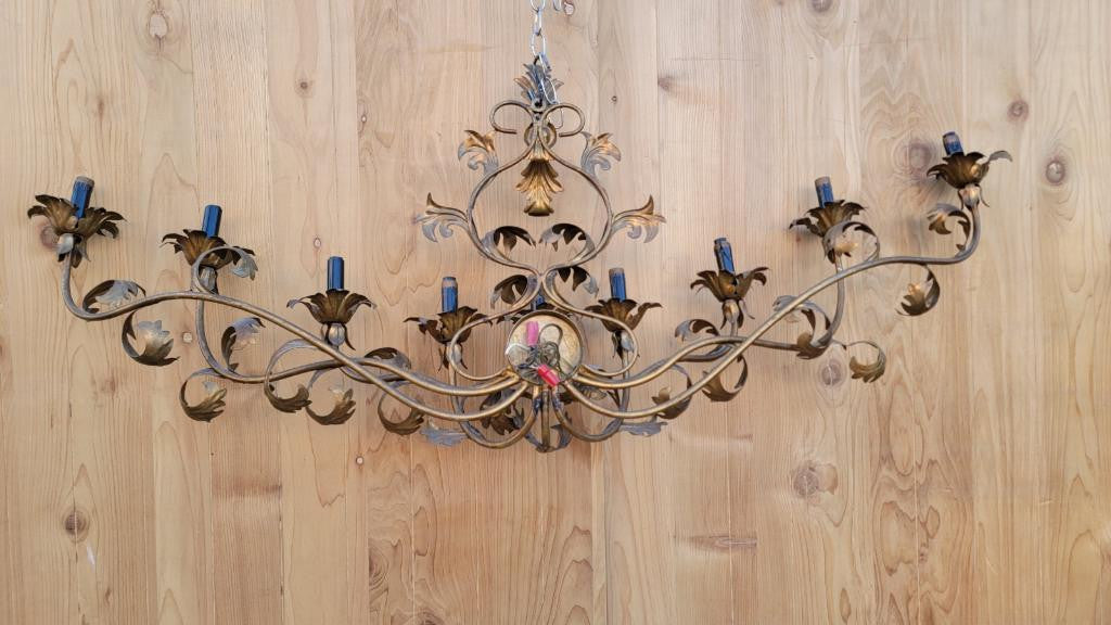 Antique Italian Rococo Style Tole Gold Gilded 9-Light Wall Sconces - Pair