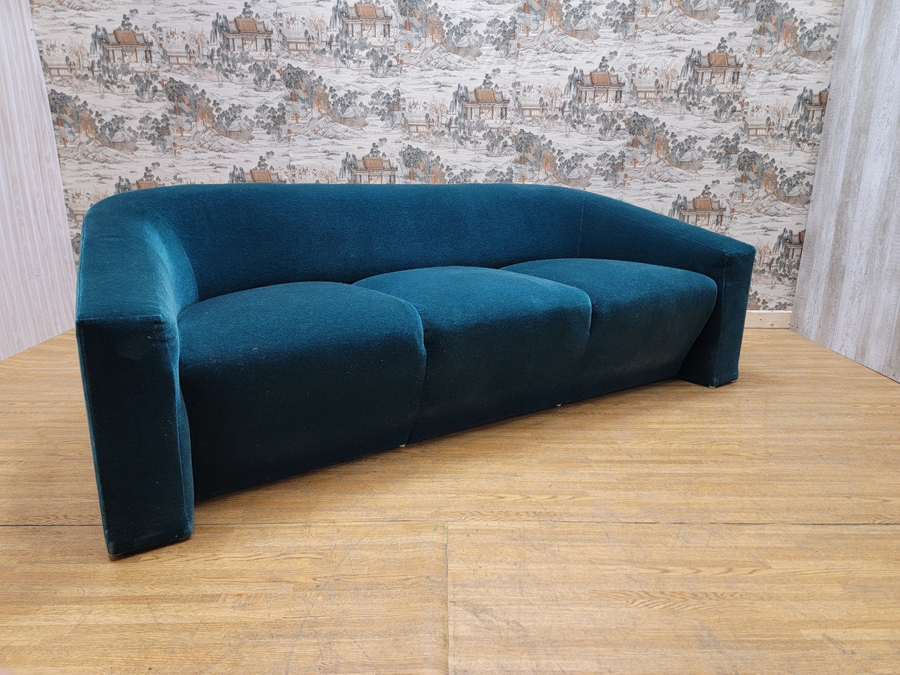 Vintage Contemporary Modern Donghia 3 Seat Curved Arm Sofa & Lounge Chair in Mohair - Set of 2