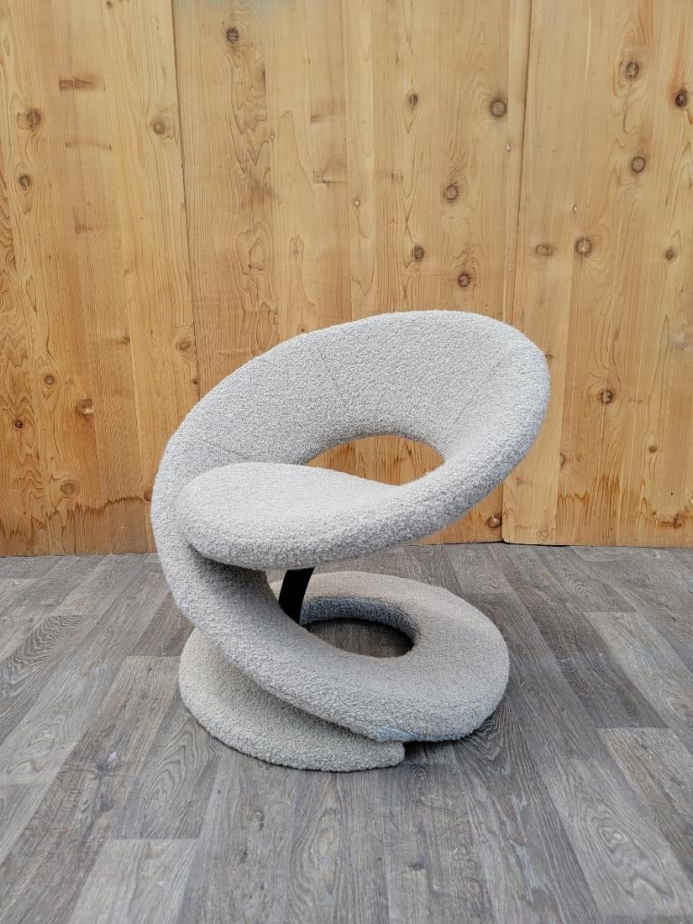 Vintage Postmodern Louis Durot Style Spiral Ribbon Lounge Newly Upholstered in Boucle