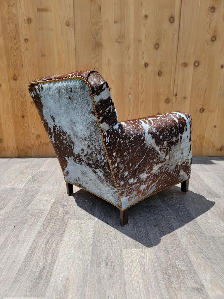 French Art Deco His & Hers Club Chairs Newly Upholstered in Cowhide - Set of 2
