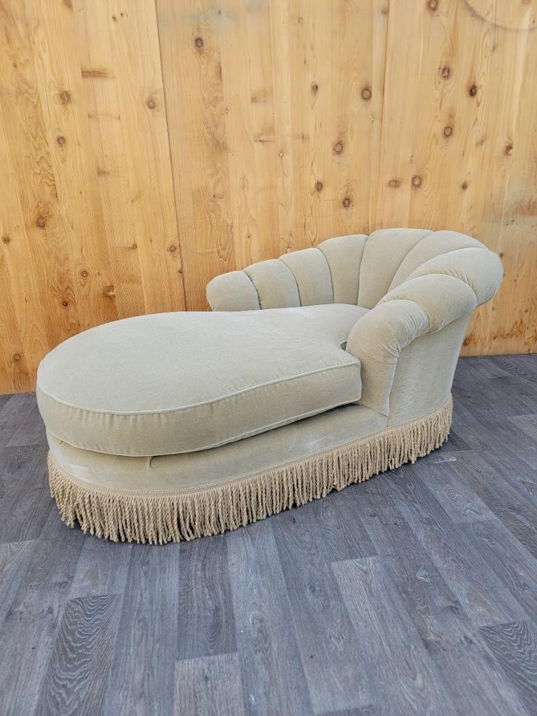 Vintage Marge Carson Style Channel Back Chaise Lounge Newly Upholstered In Mohair with Hemp Skirt