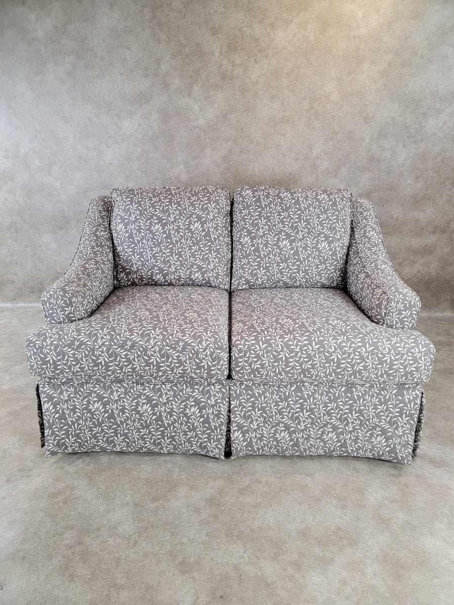 Vintage Contemporary Gray Leaf Print Fabric Sofa and Loveseat Set