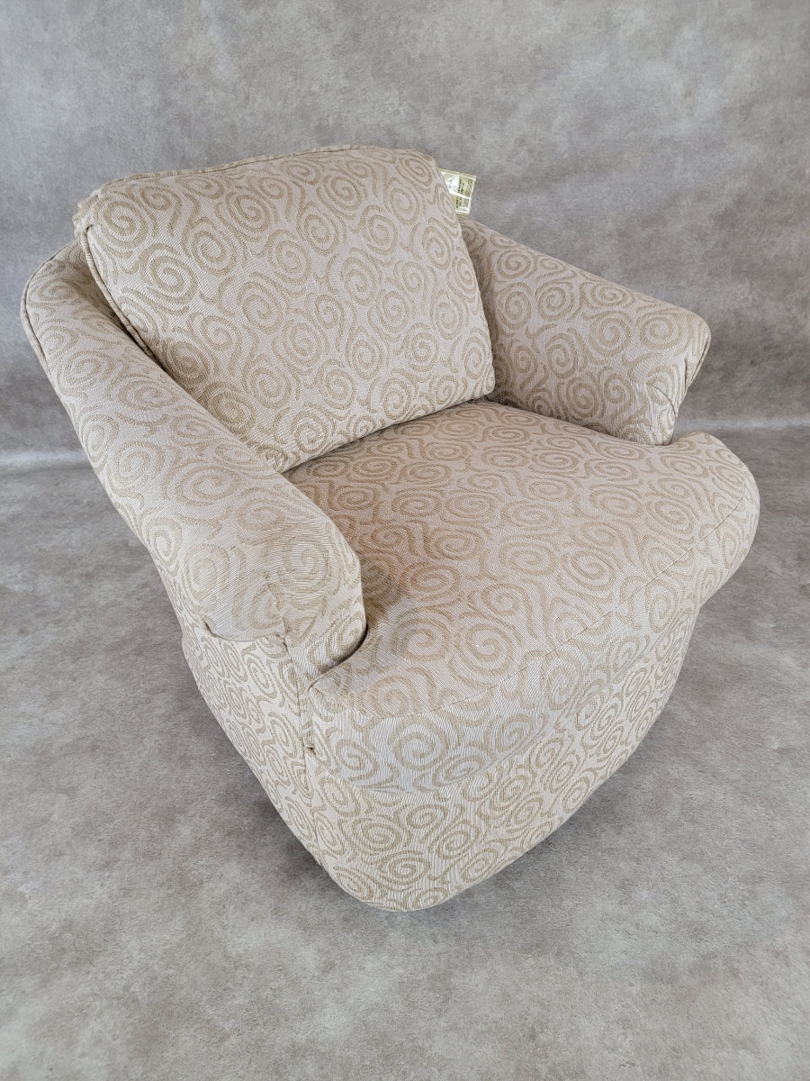 Vintage Modern Retro Oatmeal Patterened Upholstered Scroll Arm Swivel Lounge by Sam Moore