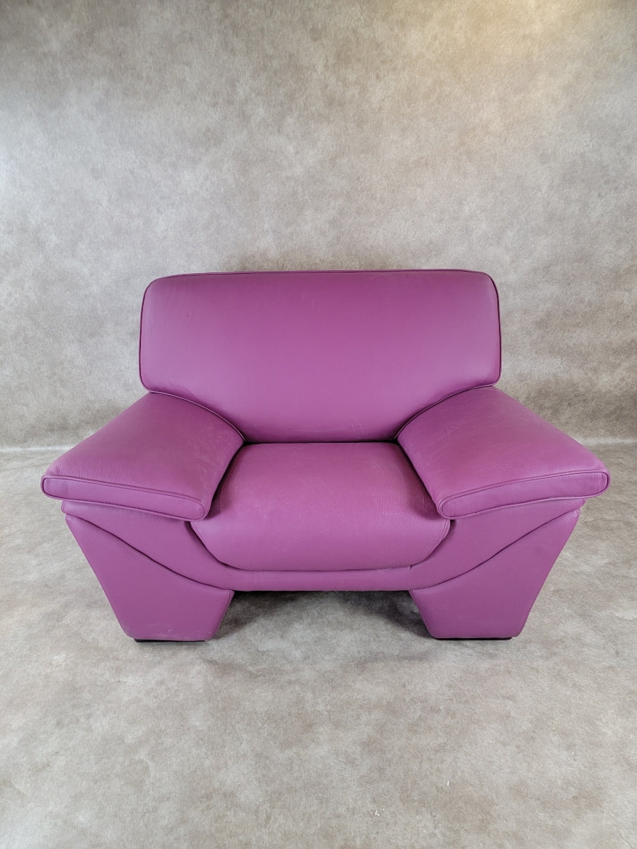 Postmodern Plum Leather Sofa & Oversized Chair Set