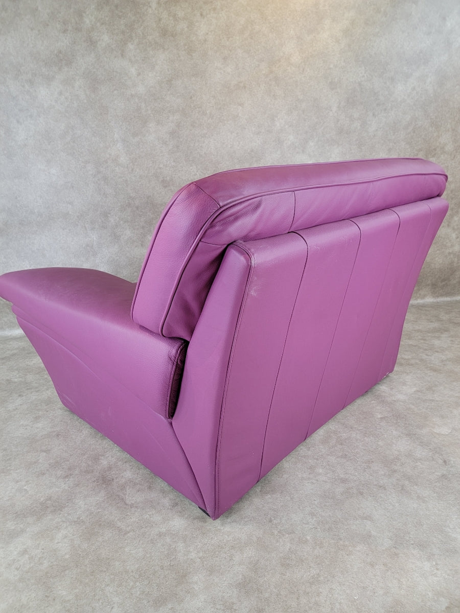 Postmodern Plum Leather Sofa & Oversized Chair Set