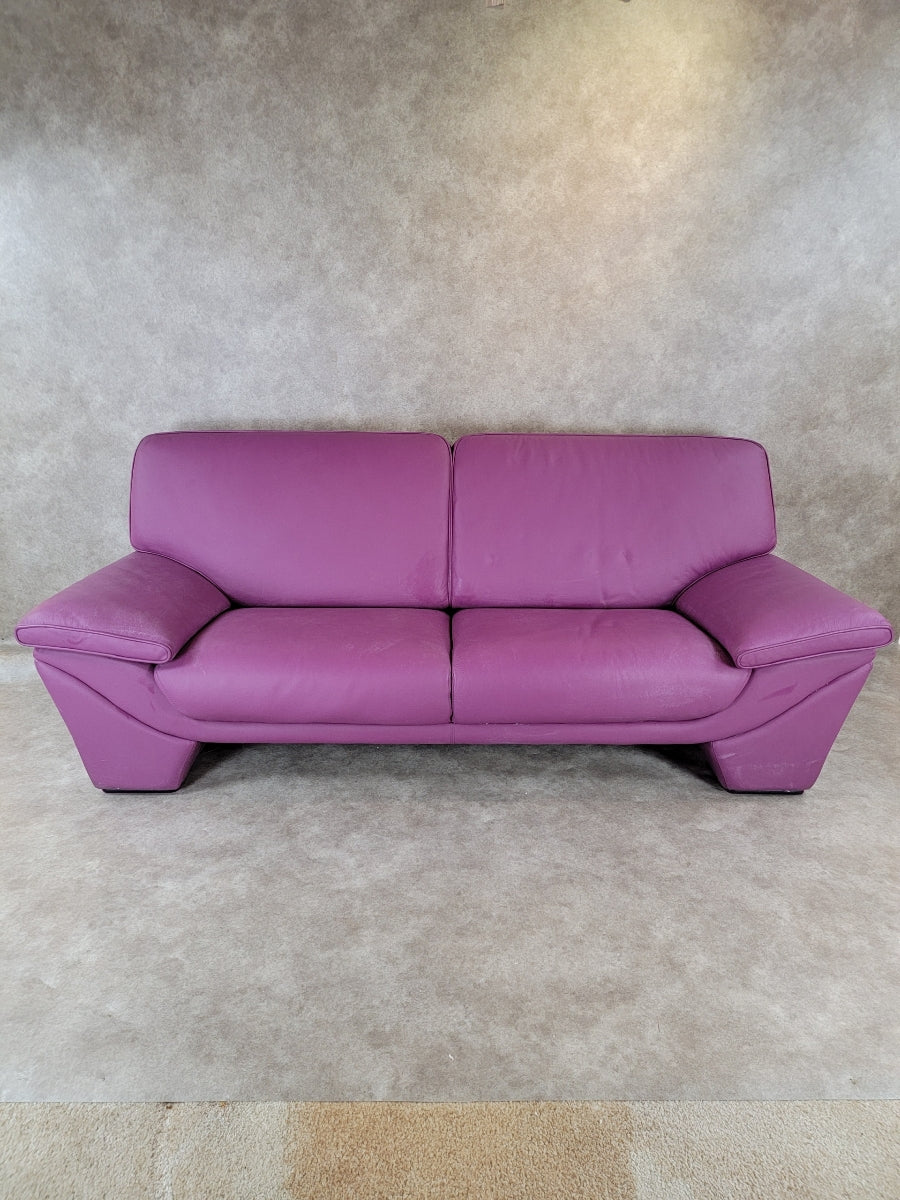 Postmodern Plum Leather Sofa & Oversized Chair Set