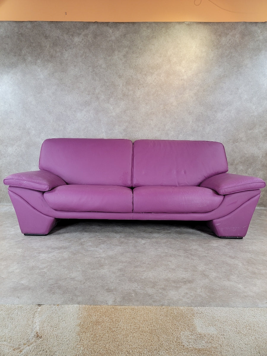 Postmodern Plum Leather Sofa & Oversized Chair Set