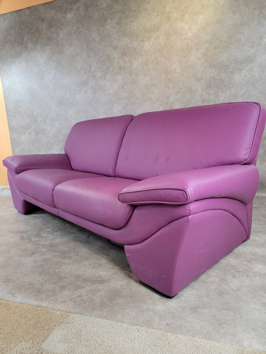 Postmodern Plum Leather Sofa & Oversized Chair Set