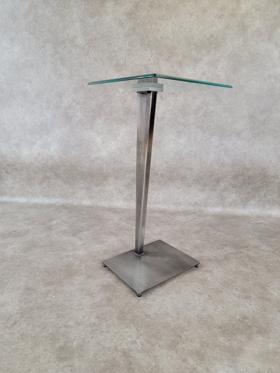 Vintage Modern Glass Top Metal Pedestal Base Cocktail Table