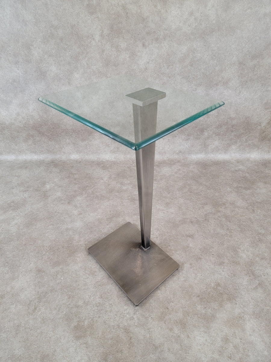 Vintage Modern Glass Top Metal Pedestal Base Cocktail Table