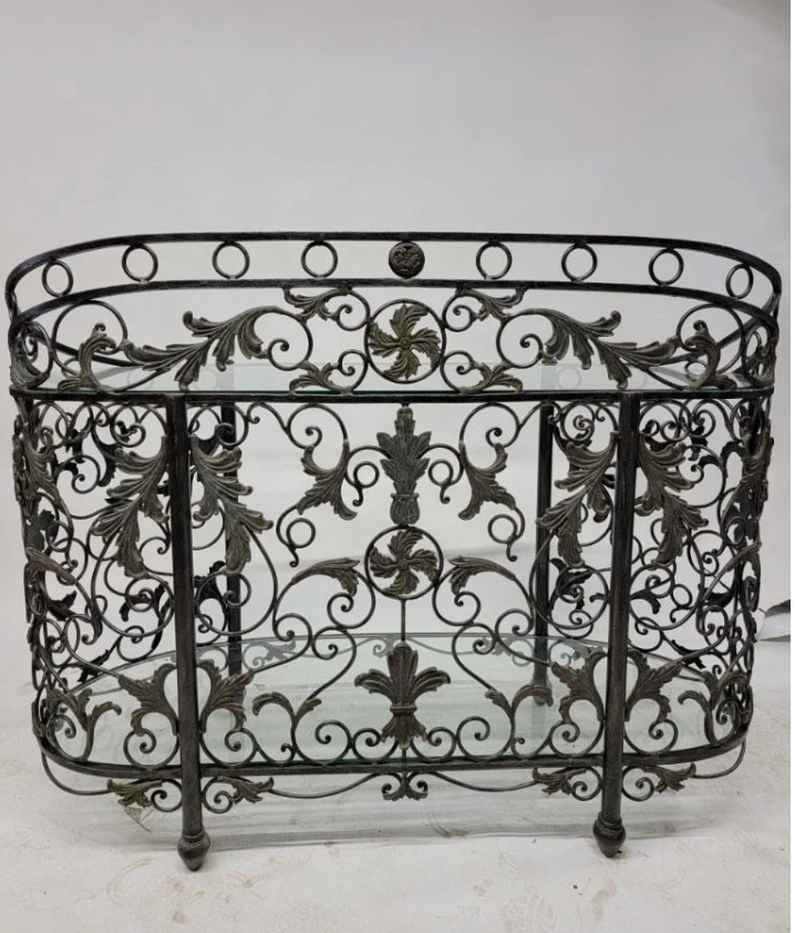Hollywood Regency Style Wrought Iron Console Table