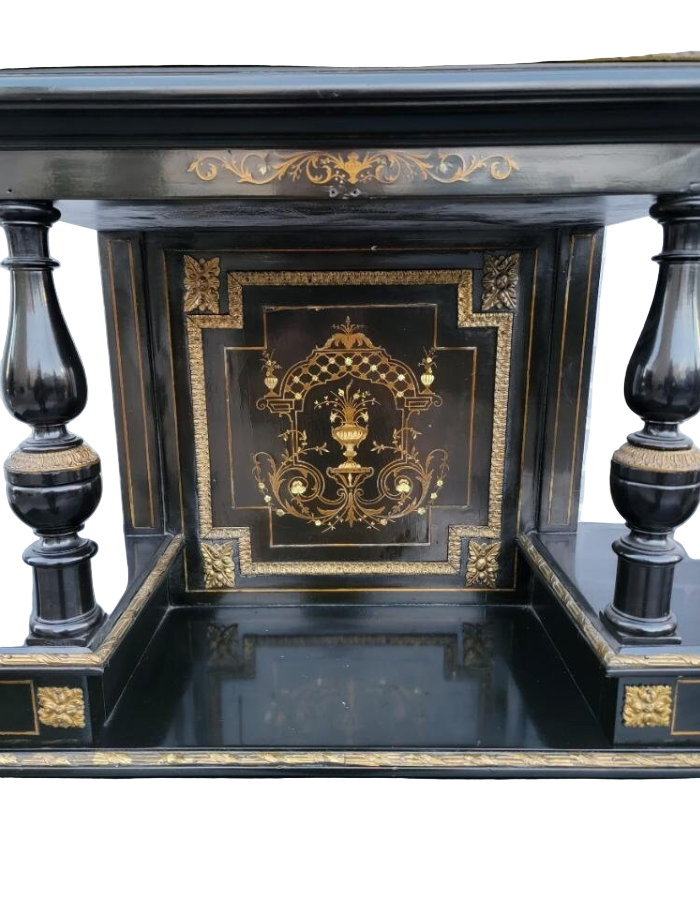 Vintage French Napoleon III Style Ebonized Lacquered Bonheur Du Jour Writing Desk
