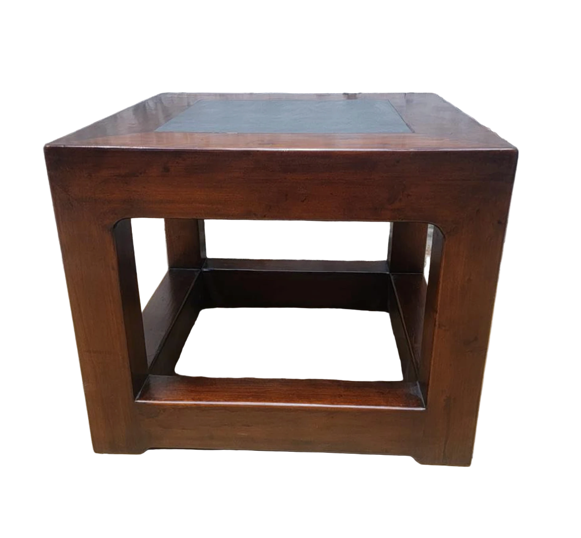 Antique Shanxi Province Elm Side Table with Stone Top